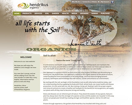 Redesigned site of Hendrikus Organics with new menu and sidebar